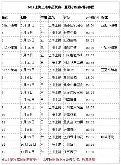 中超上海赛程表 最新赛程安排-第2张图片-www.211178.com_果博福布斯